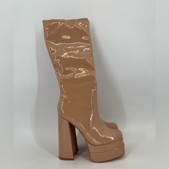 Lemon Drop By Privileged Bruna Nude Patent Vegan Leather Ultra Platform Boots - Picture 1 of 9